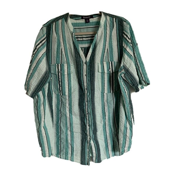Roaman's Plus Size 18W Multicolor Plaid Gauze Button Up Short Sleeve Shirt - Picture 1 of 6